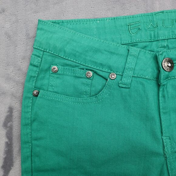 E Line Pants Womens 5 Green Flat Front Button Pocket Mid Rise Straight Jeans - Picture 13 of 16